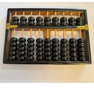 Antique Chinese Lotus Flower Brand Abacus 19 Rods 63 Beads Brass Hardware.
